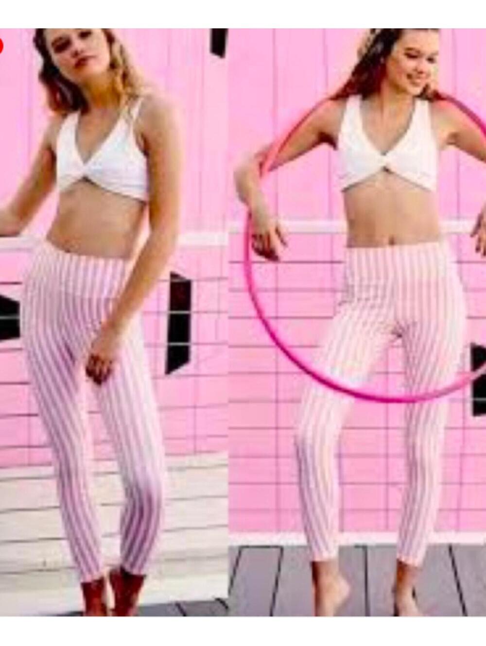 Spiritual Gangster Pink & White Candy Striped Compression Leggings
